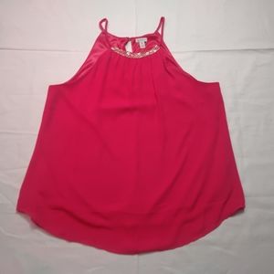 Guess Tank Top Women's Medium Pink Sleeveless Spaghetti Strap Embellished Shirt